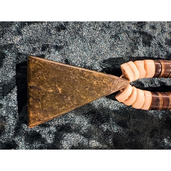 Boho Inlaid Stone Triangle Pendant Necklace Natural Wood Bone Beads - Picture 10 of 10